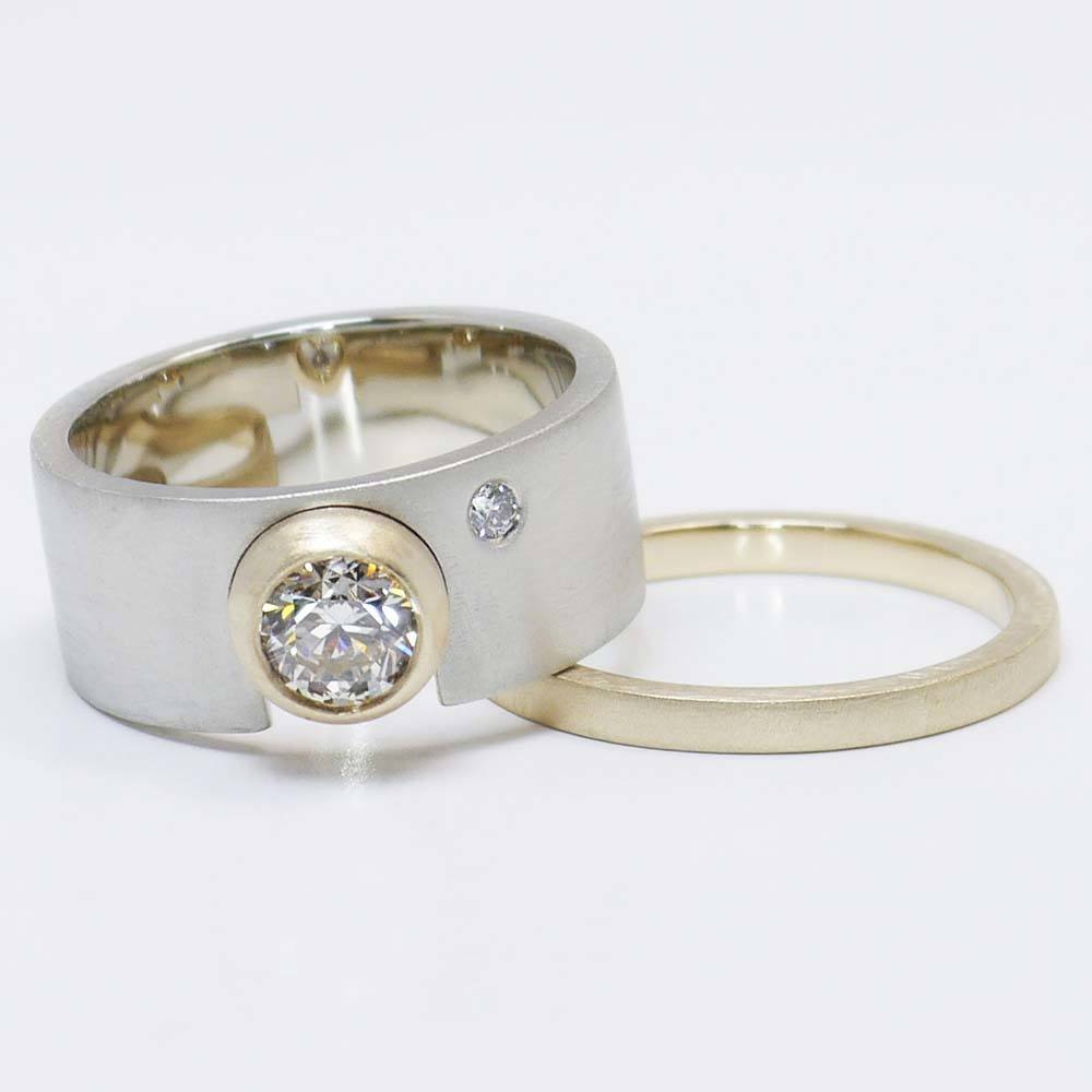 Unique Dual Tone Bezel Set Engagement Ring With Wedding Band angle 3