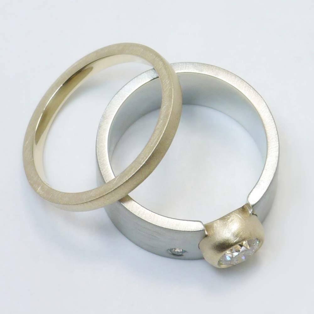 Unique Dual Tone Bezel Set Engagement Ring With Wedding Band angle 4