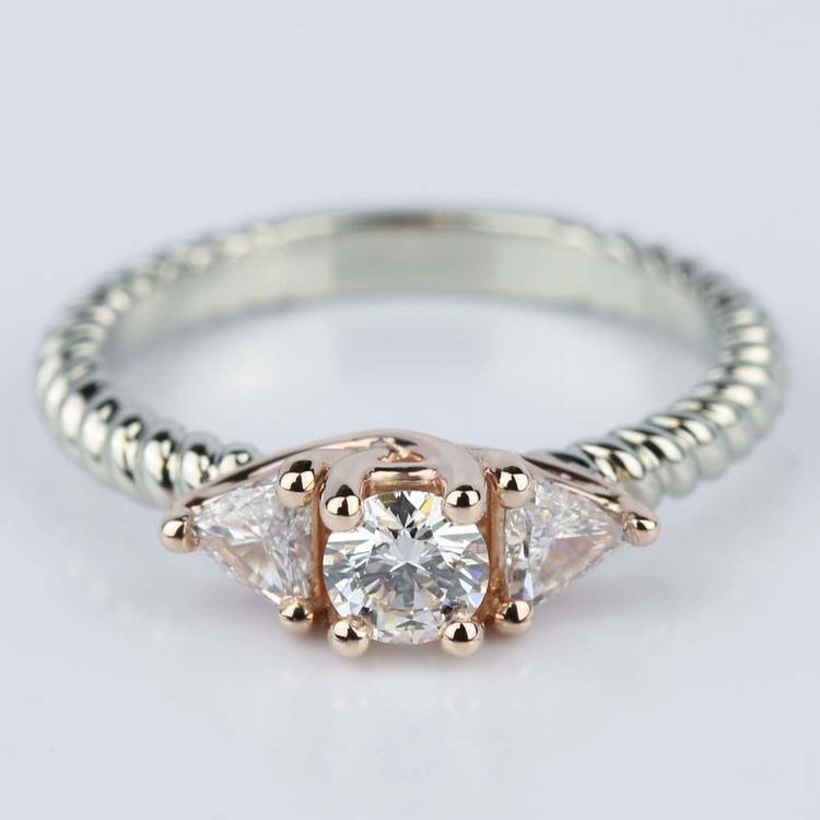 Twisted Rope Ring Setting Two-Tone Twisted Rope Trillion Diamond Engagement Ring in White & Rose ...