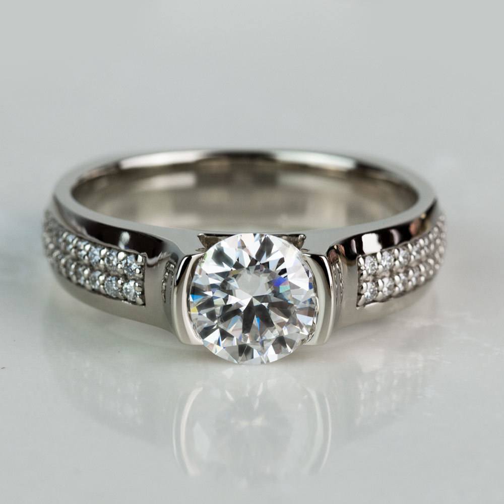 Unique Pave Diamond Euro Shank Engagement Ring in White Gold