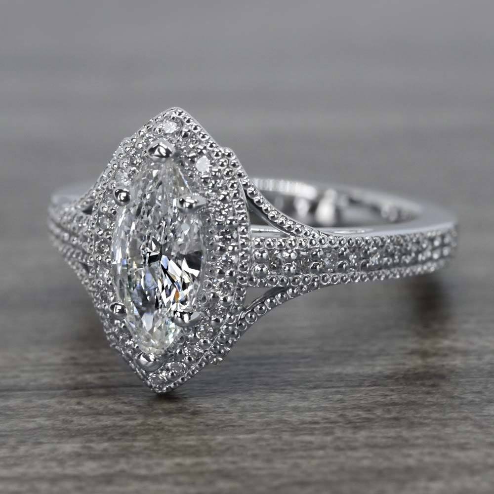 Art Deco Engagement Ring Filigree Band 14K White Gold Over 2 Ct Marquise Diamond 