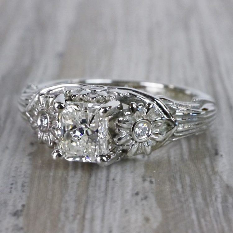 Vintage Diamond Sun Flower Engagement Ring angle 2