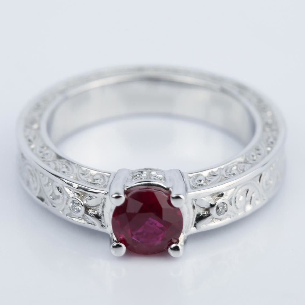 Hand-Engraved Ruby Engagement Ring With Diamonds