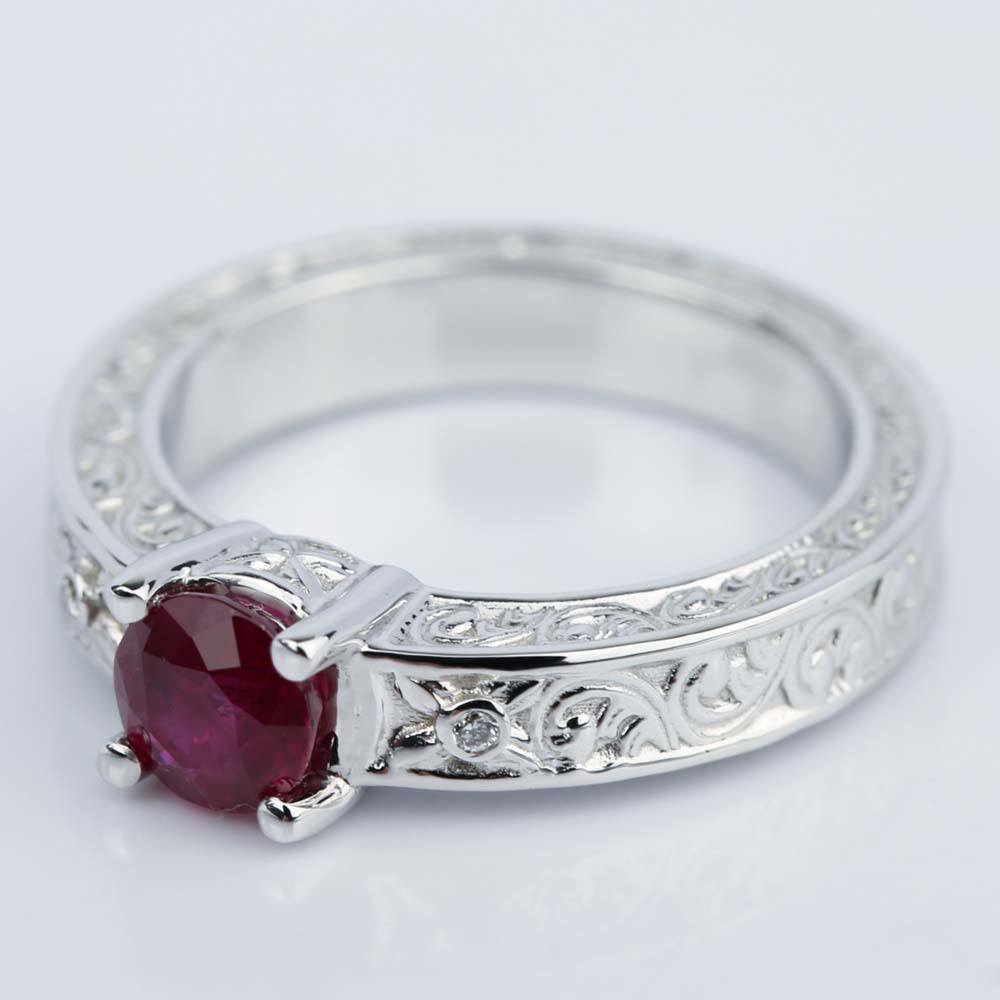 Hand-Engraved Ruby Engagement Ring With Diamonds angle 2