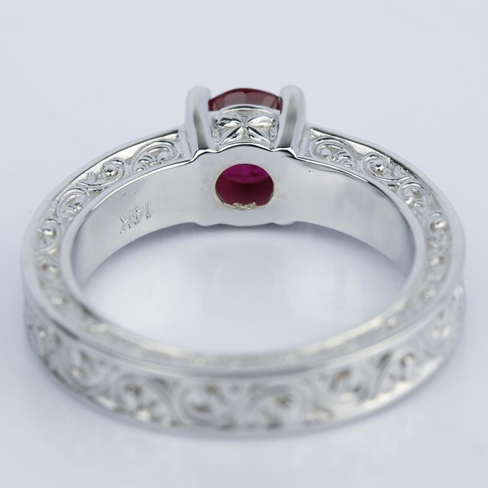 Hand-Engraved Ruby Engagement Ring With Diamonds angle 4