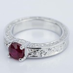 Hand-Engraved Ruby Engagement Ring With Diamonds - small angle 2
