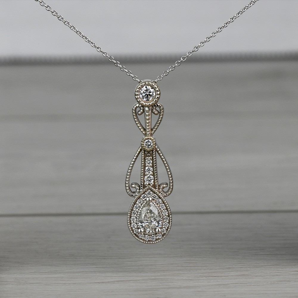 Vintage Pear Shaped Diamond Pendant Necklace