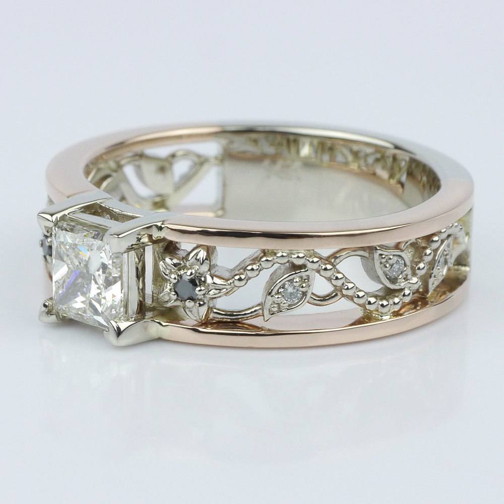 Vintage Rose Gold Floral Filigree Engagement Ring angle 2