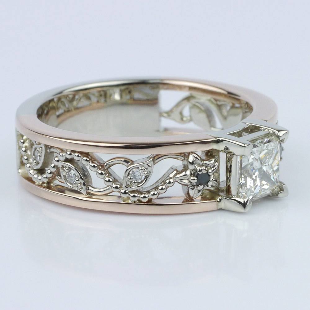 Vintage Rose Gold Floral Filigree Engagement Ring angle 3