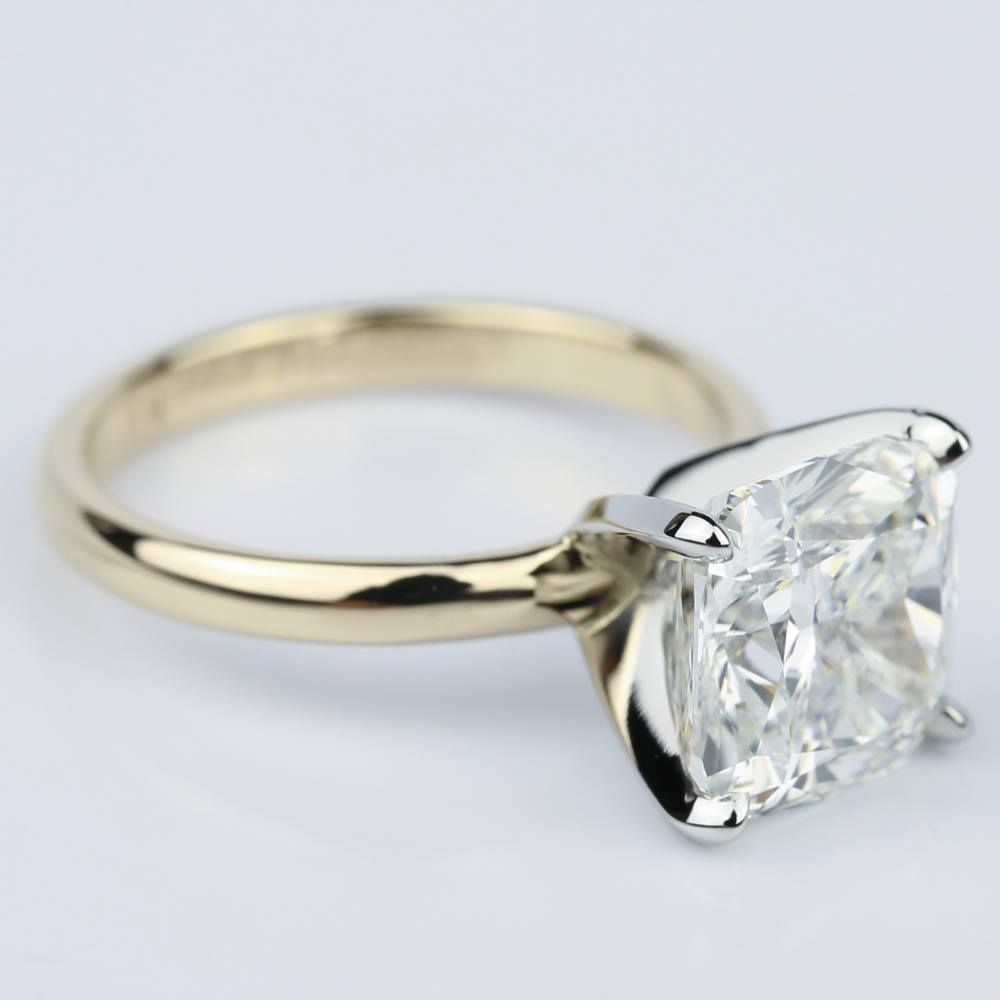 Yellow Gold Cushion Cut Diamond Engagement Ring (4.70 Carat)