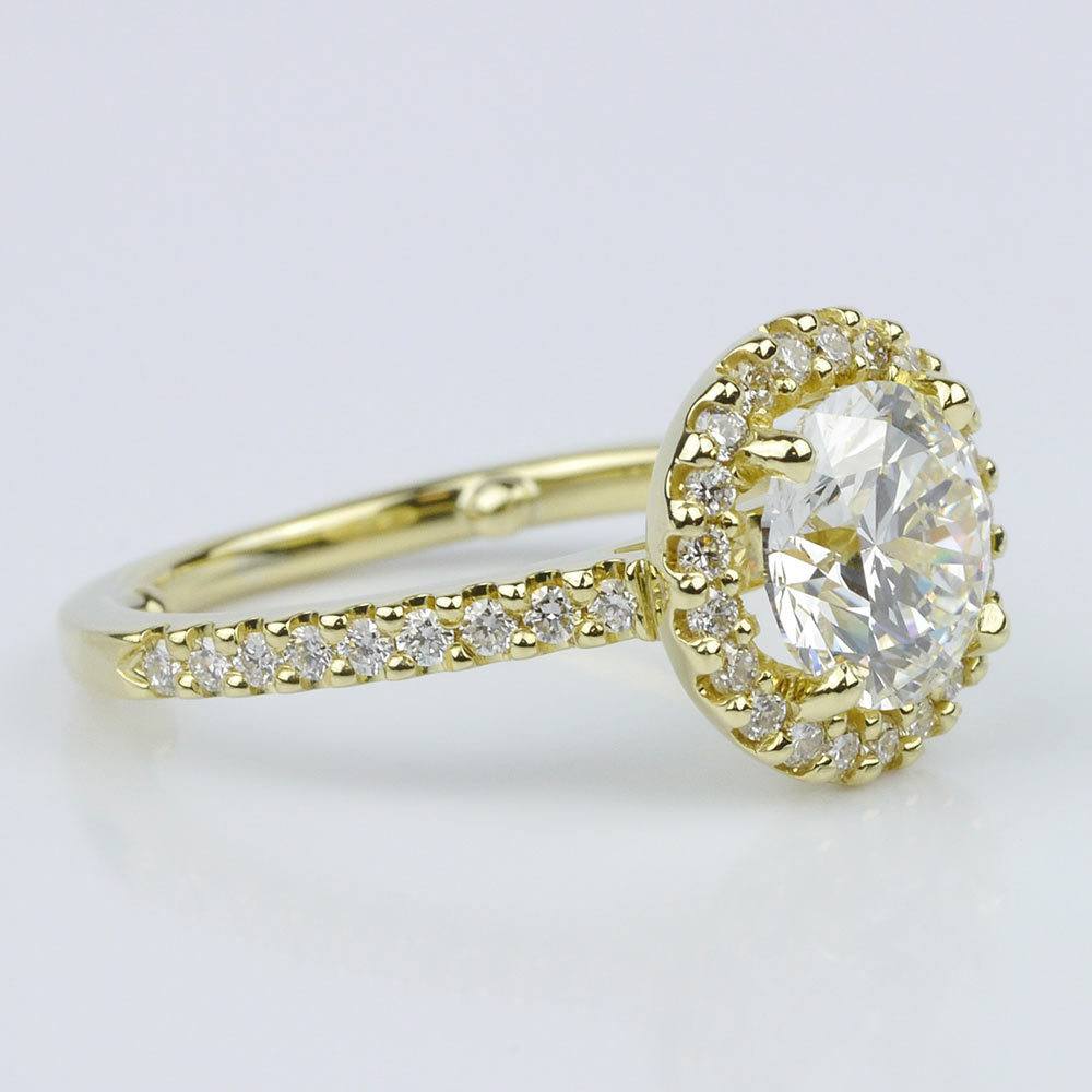 Round Cut Yellow Gold Halo Engagement Ring (1.7 ct.) angle 3