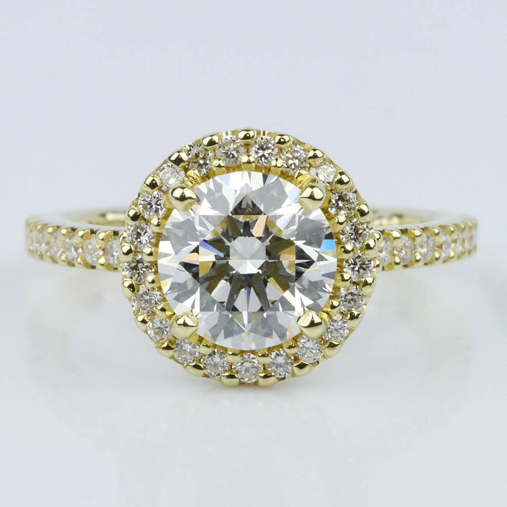 Round Cut Yellow Gold Halo Engagement Ring (1.7 ct.)