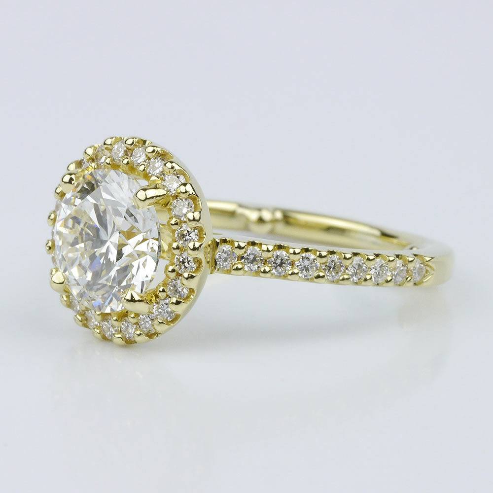 Round Cut Yellow Gold Halo Engagement Ring (1.7 ct.) angle 2