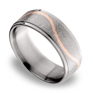 14K Rose Gold Curve Inlay Men's Wedding Ring in Titanium (8mm)