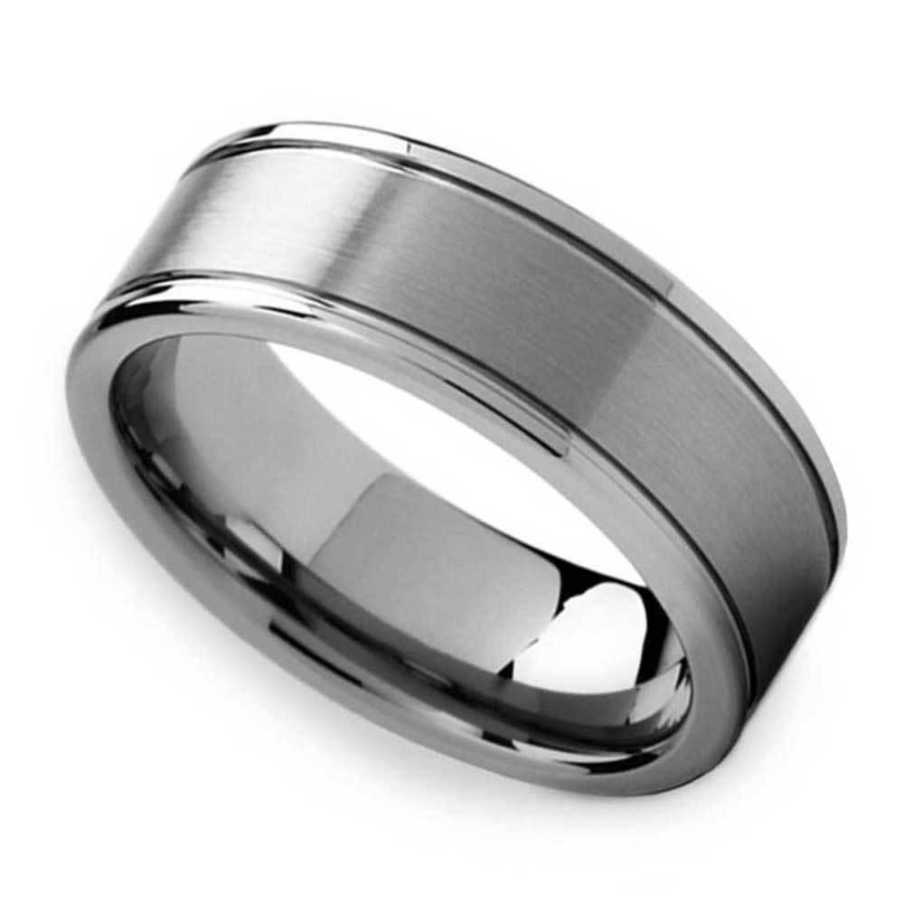Mens 8mm Titanium And Tungsten Wedding Ring - Grooved | 01
