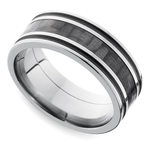 Mens Grooved Carbon Fiber Wedding Ring In Titanium (8mm) | Thumbnail 01