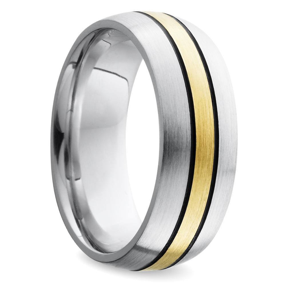Cobalt And Yellow Gold Mens Wedding Band With Antiqued Grooves | 02