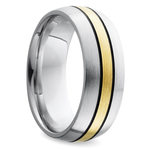 Cobalt And Yellow Gold Mens Wedding Band With Antiqued Grooves | Thumbnail 02
