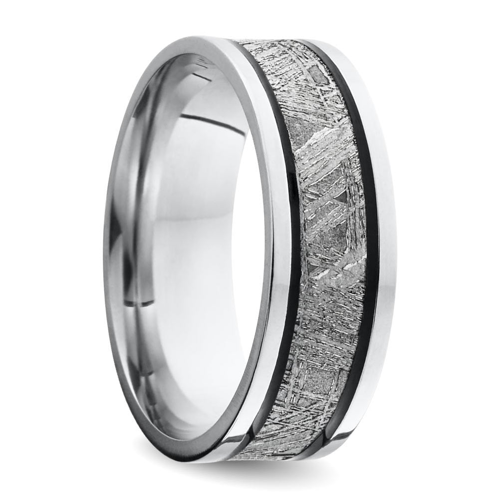 Mens Cobalt Gibeon Meteorite Inlay Wedding Ring  (8mm) | 02