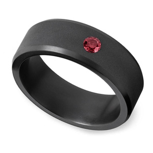 Ares - Mens Matte Black Elysium Wedding Band With Red Diamond