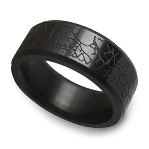 Ares - Elysium Black Diamond Wedding Band With Laser Carved Glass Design