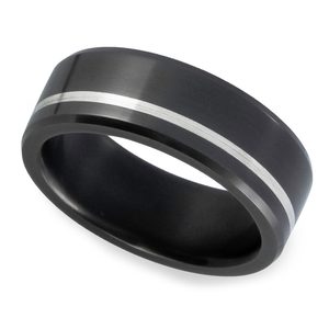 Ares - Offset Silver Inlaid Polished Men's Elysium Ring (8mm)