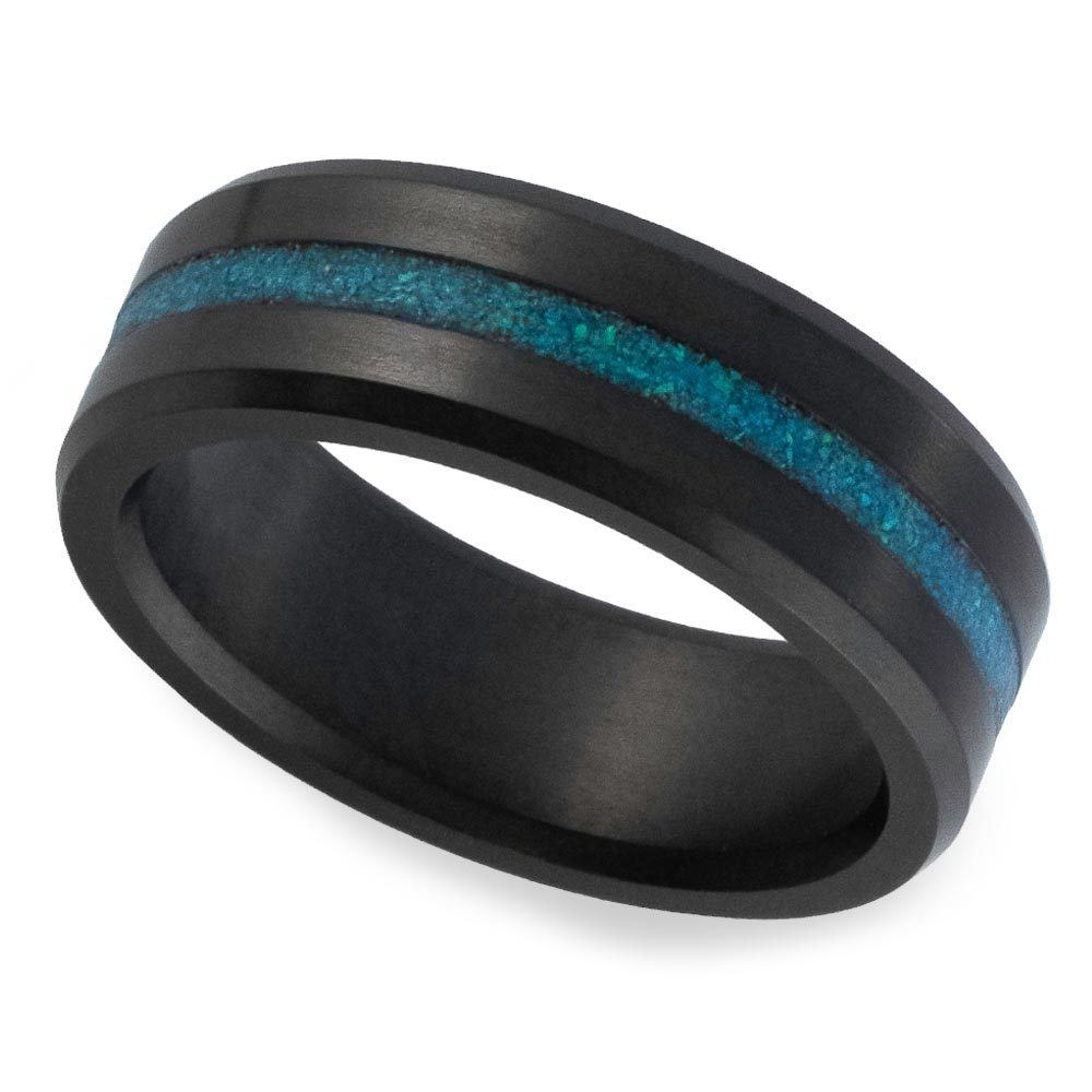 Men's 8mm Black Zirconium Ring With Real Wood Inlay – Matte Brushed Wedding Band | No Gemstone, Custom Engraving Available