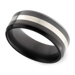 Ares - Silver Inlay Polished Men's Elysium Ring (8mm) | Thumbnail 01