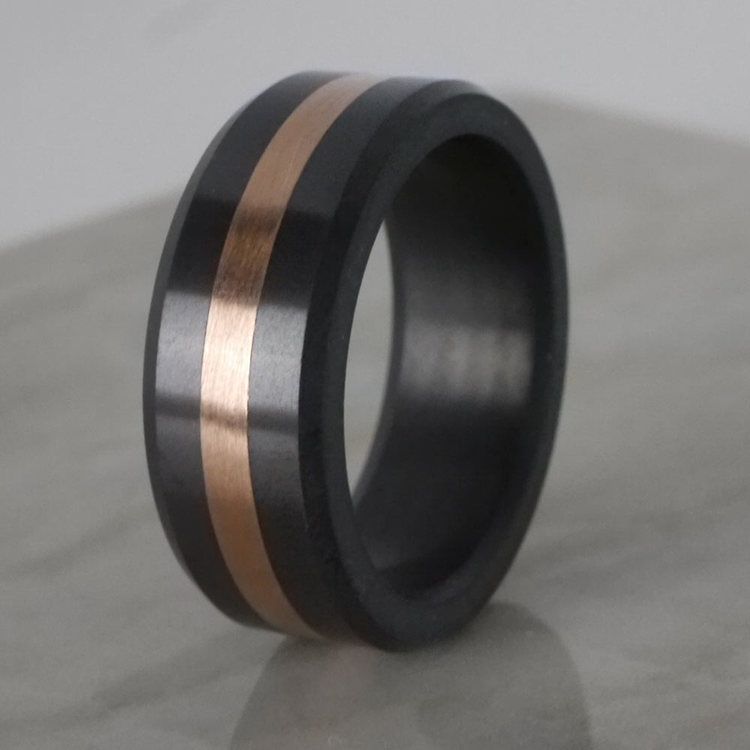 Ares - Polished Mens Elysium Ring With Rose Gold Inlay | 05