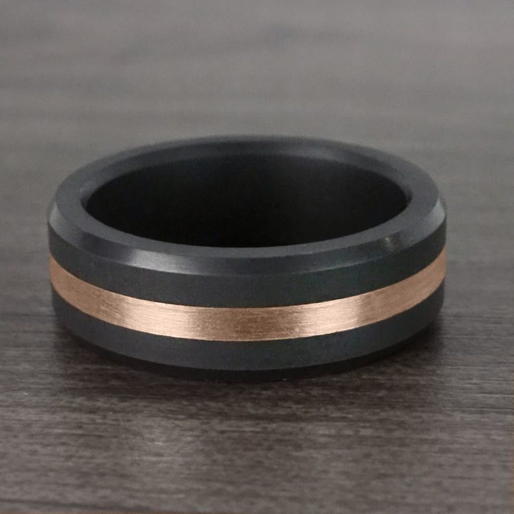 Ares - Polished Mens Elysium Ring With Rose Gold Inlay | 04
