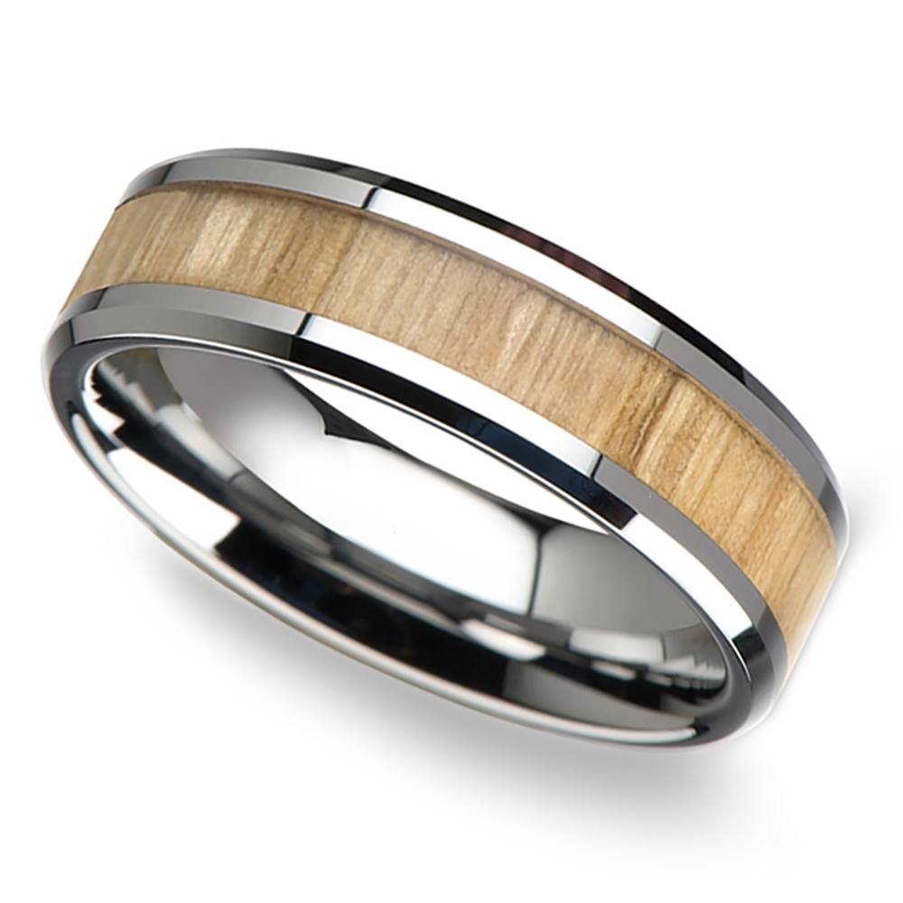 Mens Tungsten And Ash Wood Wedding Band - The Tinder | 01