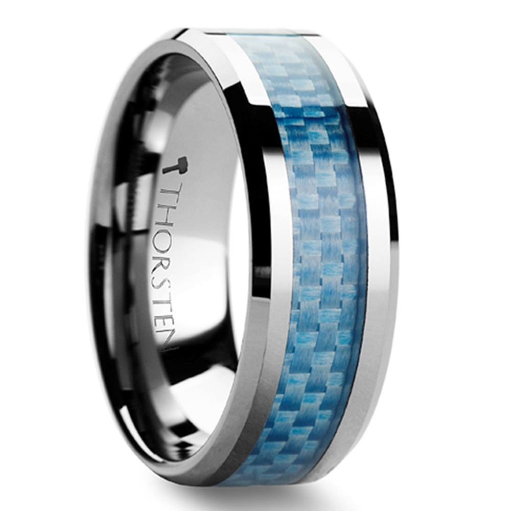 Tungsten Carbide Ring With Blue Carbon Fiber Inlay (8mm) | 02