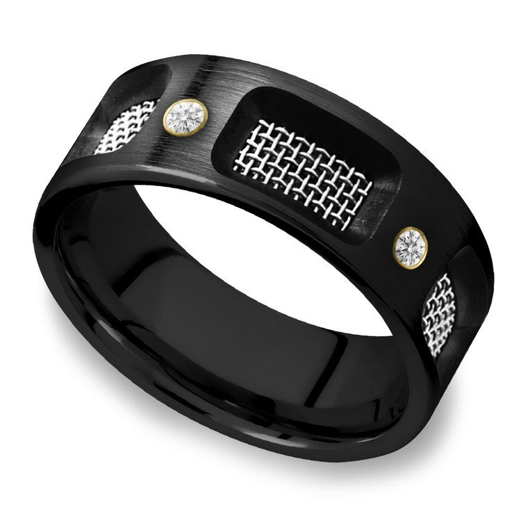 Barbed Wire - Unique Mens Black Zirconium And Diamond Wedding Ring  | Zoom