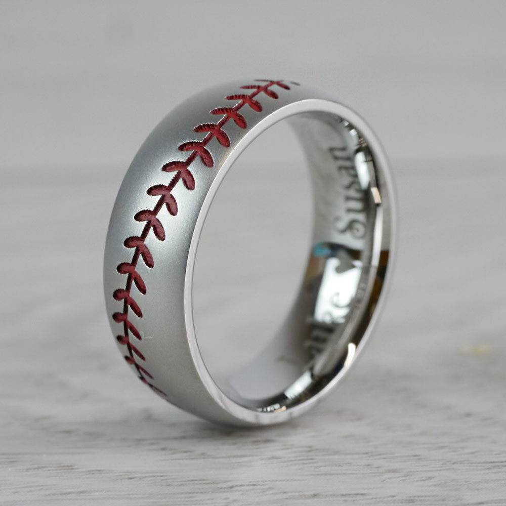 Mens Baseball Wedding Band In Cobalt With Bead Blasted Finish | 04
