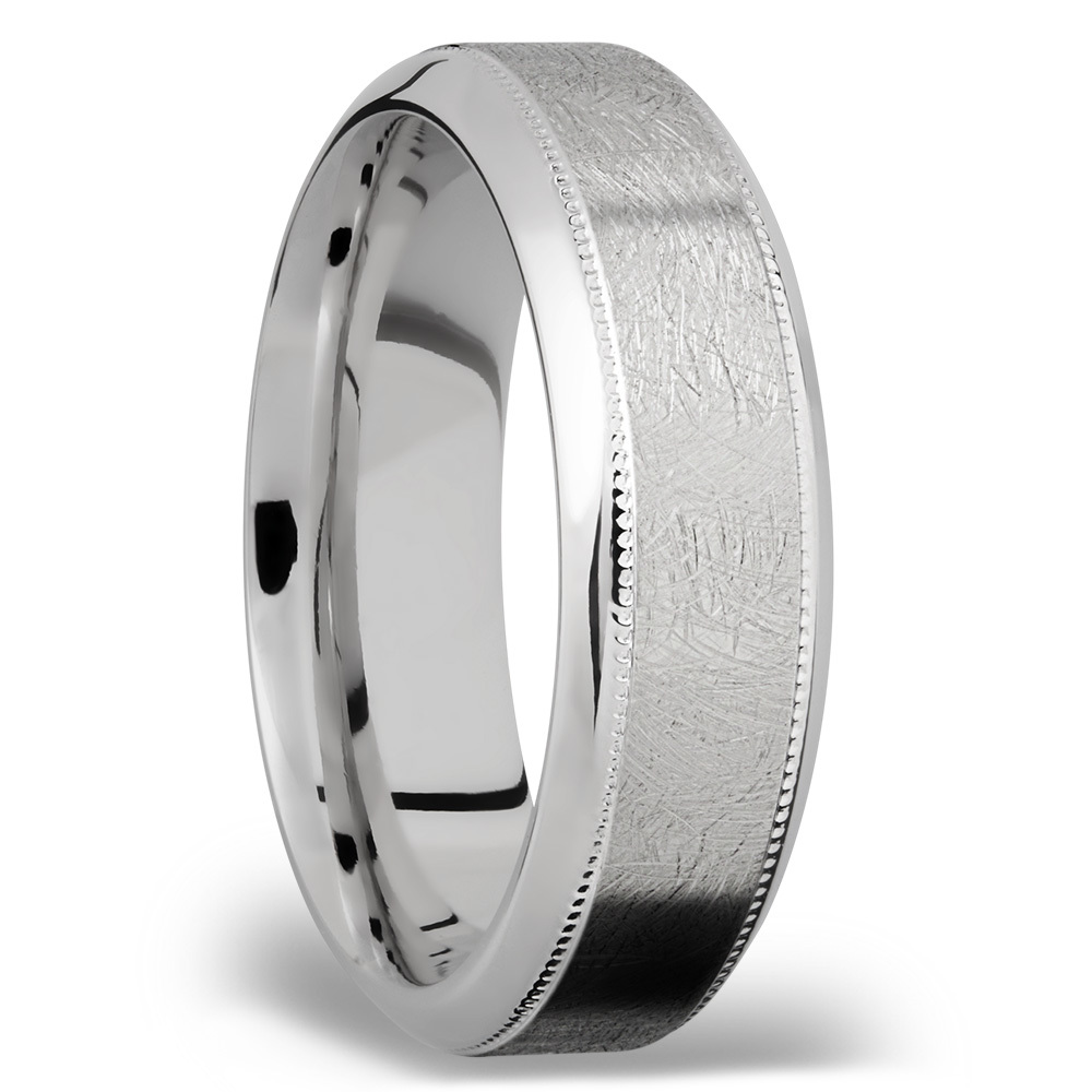 Bevel Edge and Milgrain Accent Men's Wedding Ring in Titanium (8mm) | 02