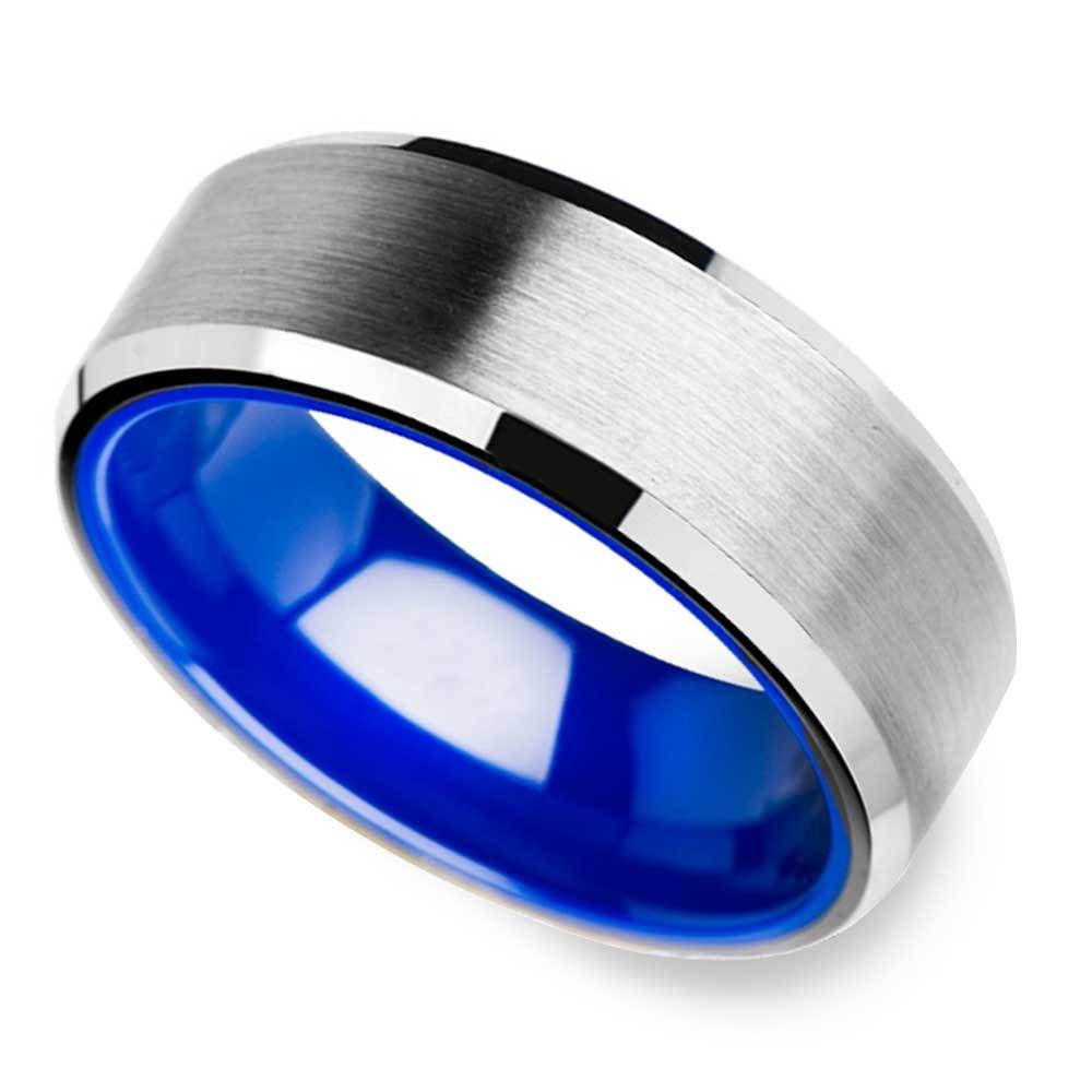 Omega - Tungsten Mens Band with Blue Ceramic Sleeve (8mm) | Zoom