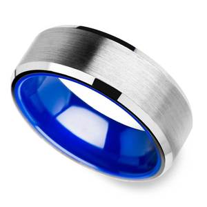 Omega - Tungsten Mens Band with Blue Ceramic Sleeve (8mm)