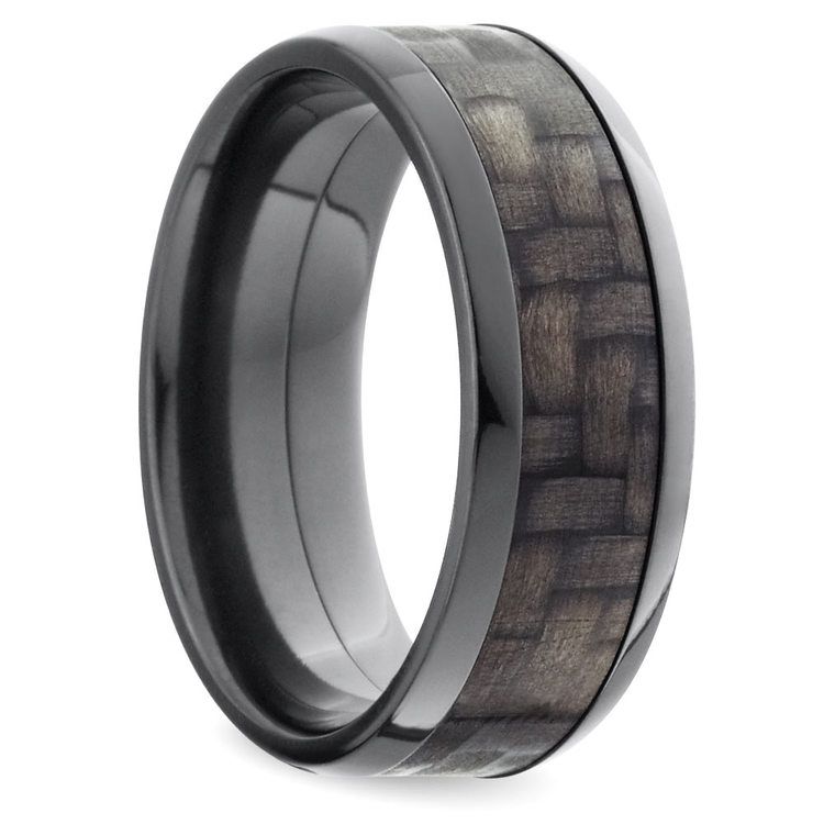 Beveled Carbon Fiber Men's Wedding Ring in Zirconium
