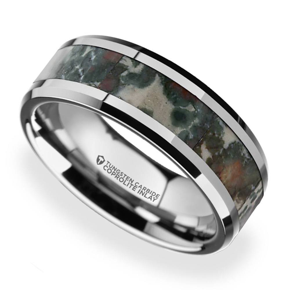 Beveled Coprolite Fossil Inlay Men's Wedding Ring in Tungsten (8mm) | 01