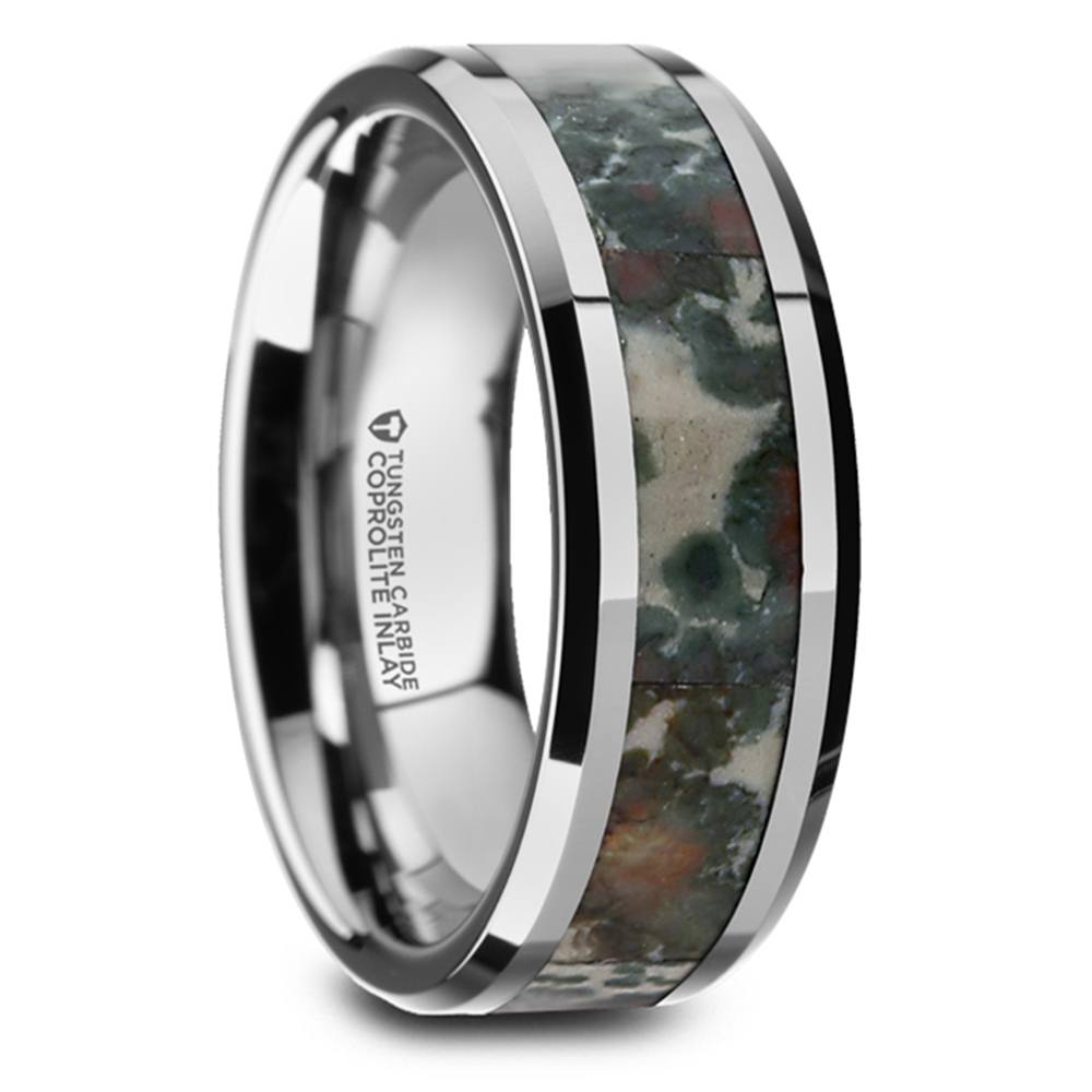 Beveled Coprolite Fossil Inlay Men's Wedding Ring in Tungsten (8mm) | 02
