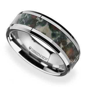 Beveled Coprolite Fossil Inlay Men's Wedding Ring in Tungsten (8mm)