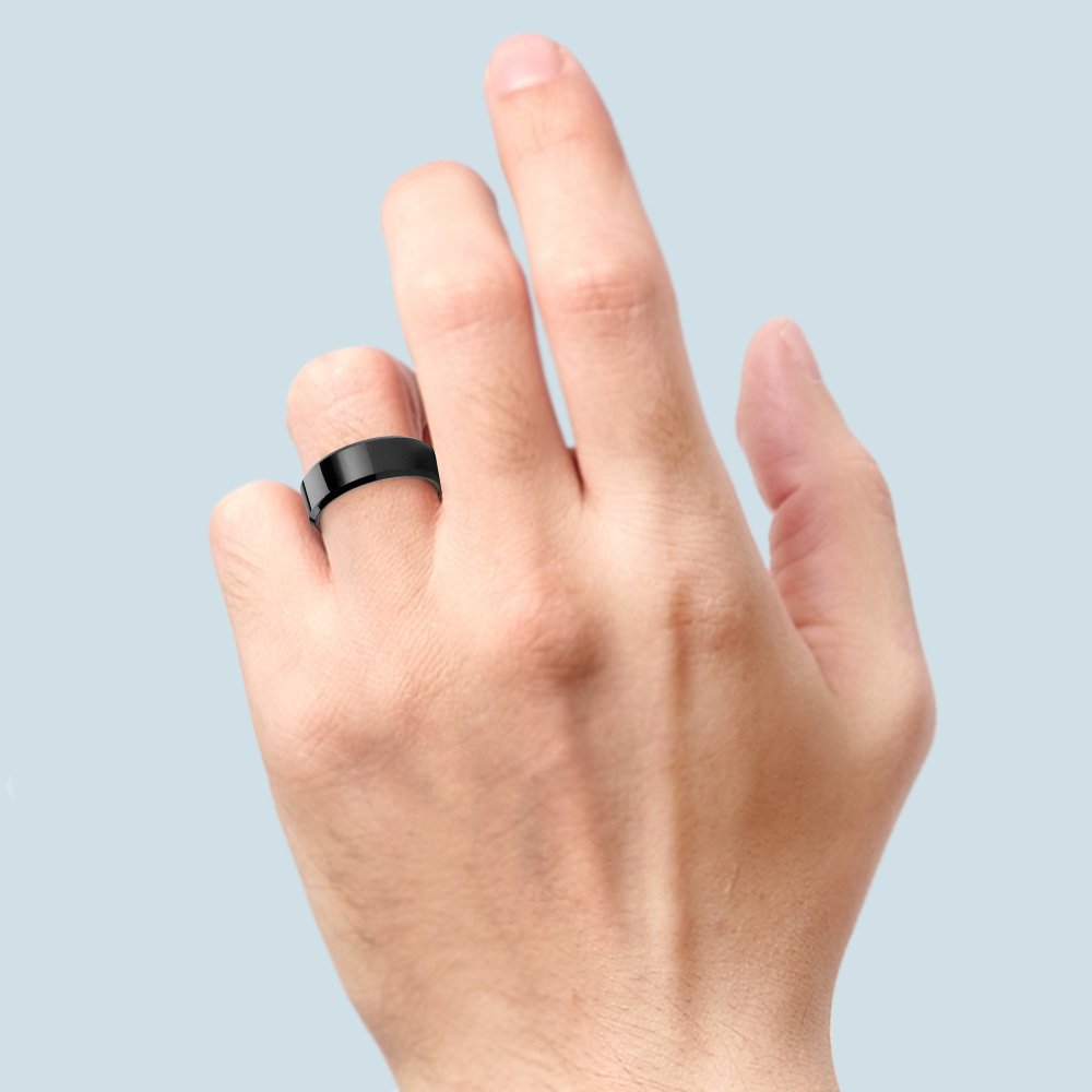 Beveled Edge Black Titanium Men's Wedding Ring (8mm) | 04