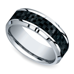 Beveled Carbon Fiber Inlay Men's Wedding Ring in Cobalt (8mm)