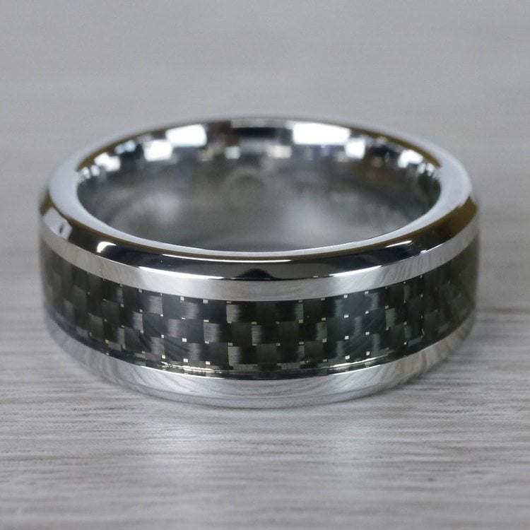 Beveled Carbon Fiber Inlay Men's Wedding Ring in Cobalt