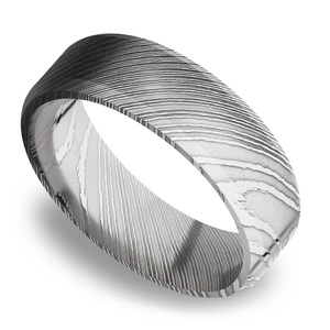 Beveled Men's Wedding Ring in Damascus Steel (7mm)