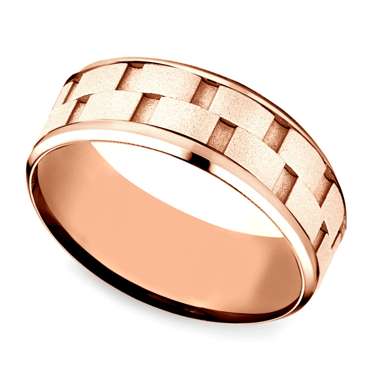 Sandblasted Inlay  Men s Wedding  Ring  in Rose  Gold 