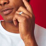 Sandblasted Inlay Men's Wedding Ring in 14K White Gold (8mm) | Thumbnail 04