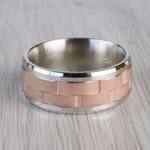 Sandblasted Inlay Men's Wedding Ring in 14K White & 14K Rose Gold (8mm) | Thumbnail 03
