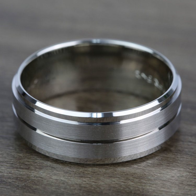 Beveled Satin Men's Wedding Ring in White Gold (8mm) | 03