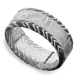 Concave Mens Wedding Band In Damascus Steel - Jett
